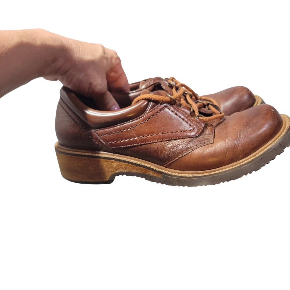 Earth Shoe Jenna Oxford Women 8.5 Brown Leather Lace Up Chunk Heel Vintage Style